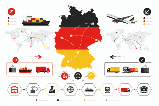 Germany logistics infographic map. Global shipping and supply chain chart.