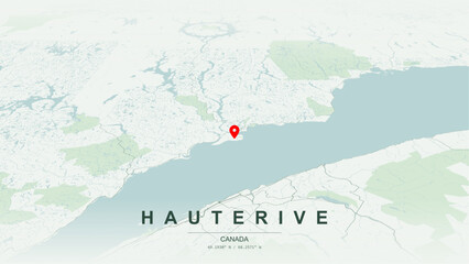 Modern minimalist vector map of Hauterive, Quebec. High-quality scalable illustration of Hauterive geographic boundaries, Manicouagan River and St. Lawrence River for posters design. © AliRza
