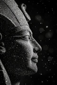Ancient Egyptian Astarte Mythology Statue Amidst Stars Guiding Sailors Home on Treacherous Journeys