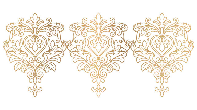 Three damask floral patterns in gold for wall decoration.