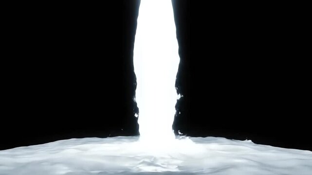 A white liquid appears to be falling from a light source in a stark black void