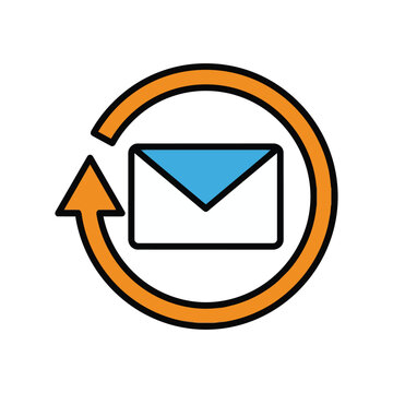 Vector icon of an envelope with a circular refresh arrow for email synchronization or resend