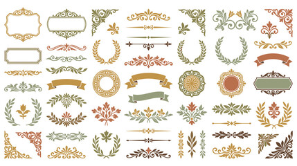 Vintage floral decorative ornaments and frame elements. © GW