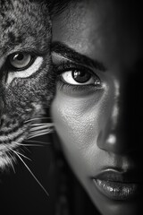 Obraz premium Pakhet Egyptian Lioness Goddess Hybrid Portrait Ancient Mythology Guardian Deity Sacred Symbol