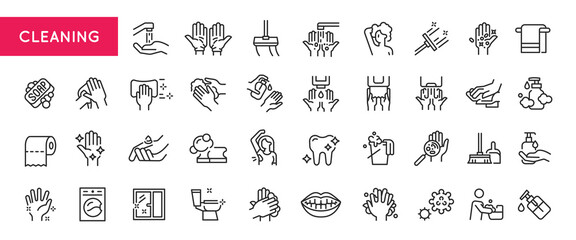 Fototapeta premium Cleaning icons. Set of 20 Cleaning trendy minimal icons. Vector illustration 