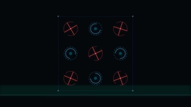 Futuristic Tactical HUD Interface with Tic Tac Toe Game Elements