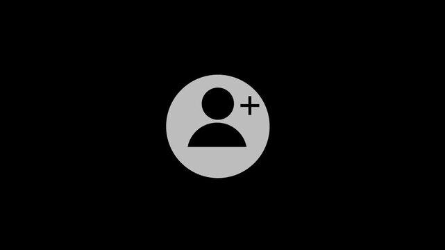 Minimalist Add User Profile Icon Animation on Black Background, Account Registration and Add Friend Button UI UX Element