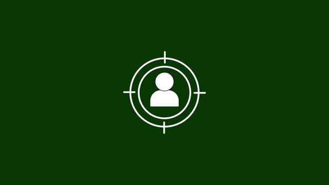 Target audience icon animation recruitment user profile crosshair human resource headhunting business marketing loop motion graphic isolated on dark green background.