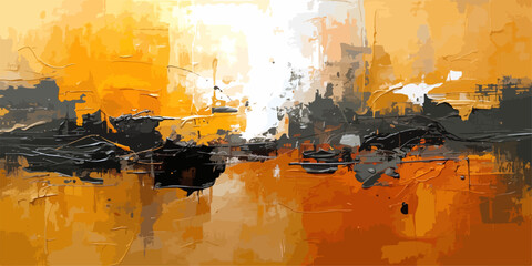 Abstract Cityscape in Ochre A dramatic abstract artwork evoking an urban landscape rendered in striking hues of ochre, burnt sienna, and charcoal grey, with bold brushstrokes and textured application. © alamin el neno polla