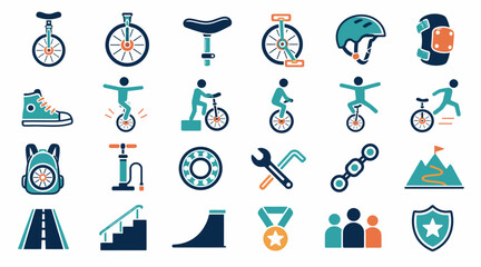 Colorful flat design icons for cycling and outdoor activities. © Badak