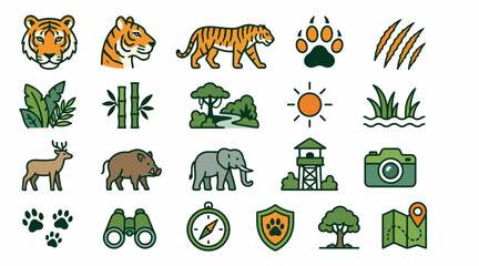 Obraz premium Colorful wildlife and nature icons set illustration.