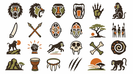 African tribal symbols and wildlife icons collection. © joni