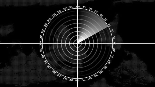 Digital radar screen scanning motion with map background, for military and, technology concepts, sonar interface