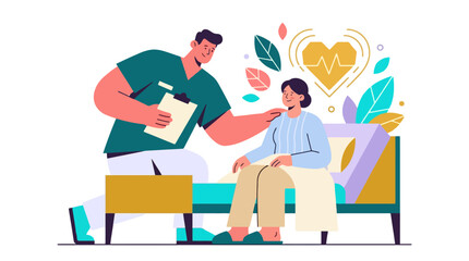 Fototapeta premium Doctor checking patient pulse in hospital bed vector illustration. EPS Editable. Vector Illustrations.