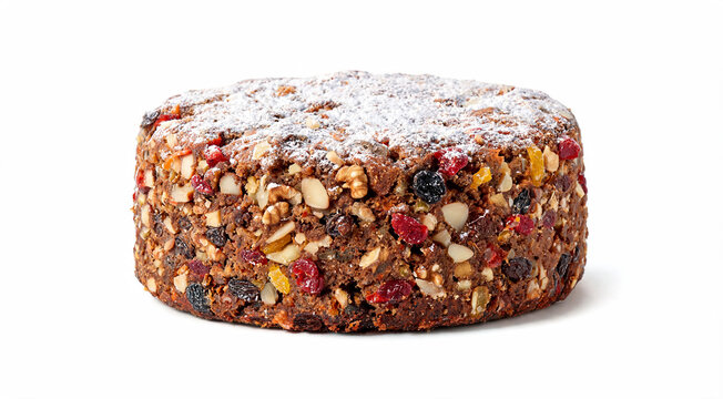 Festive Christmas fruitcake with nuts and dried fruits isolated