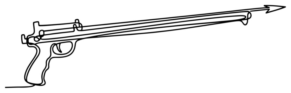 Speargun for underwater hunting continuous line drawing, minimalist harpoon gun vector illustration, one line art of scuba fishing equipment