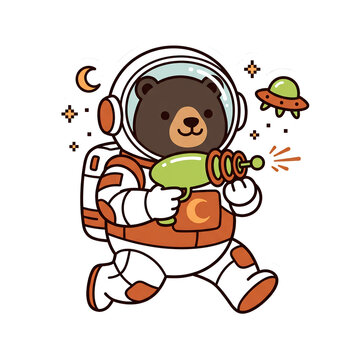 Cute Space Bear Astronaut with Retro Raygun