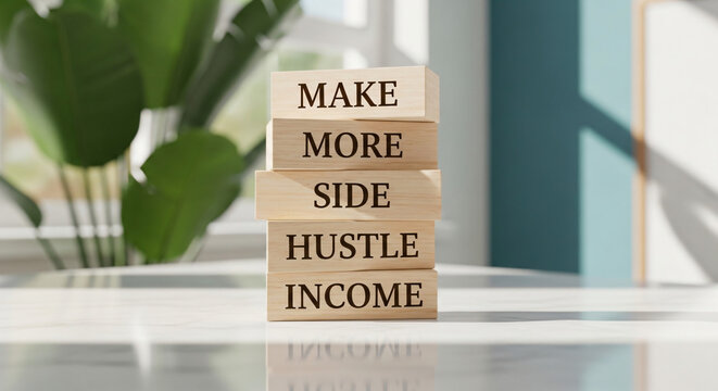 Side Hustle Income Growth Concept Wooden Blocks Stacked