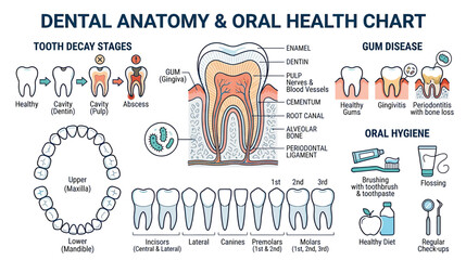 Dental Anatomy and Oral Health Chart: Tooth Decay & Gum Disease Explained © esket