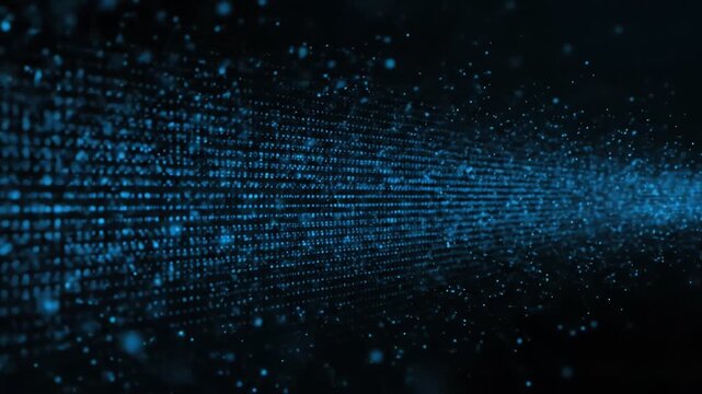 Abstract blue dot pattern, receding perspective on dark background