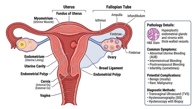 Anatomical Diagram of the Female Reproductive System with Uterus and Fallopian Tubes