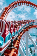 Naklejka premium Exciting roller coaster ride at amusement park with thrill seekers enjoying thrilling moments with friends and family Generative AI