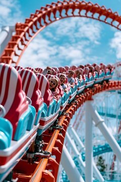 Exciting roller coaster ride at amusement park with thrill seekers enjoying thrilling moments with friends and family Generative AI