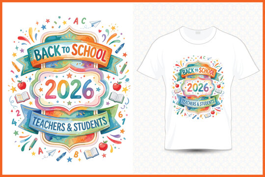 Back to School 2026 Teachers and Students T-Shirt Design  Colorful Retro School Typography