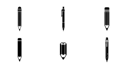 Fototapeta premium Pencil Icons Set, Writing Tools Collection, Drawing Supplies Vector Graphics, Office Stationery Elements