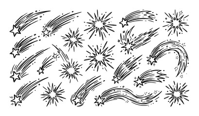 Kids space doodle vector set with shooting stars meteors and comets cartoon icons isolated on white © Md Monirul