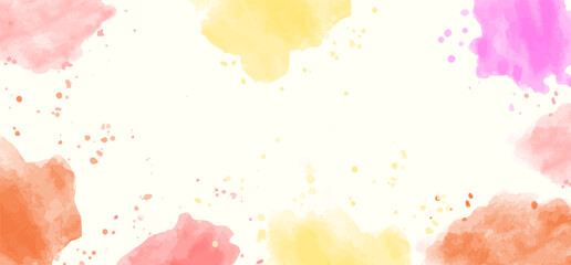 Abstract watercolor background with yellow orange pink and purple splashes for artistic design templates invitations greeting cards and modern digital creative projects with soft messy paints. © Fountain