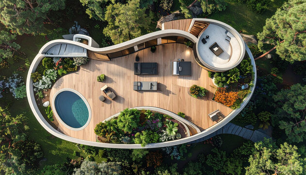 Modern sustainable architectural design aerial view