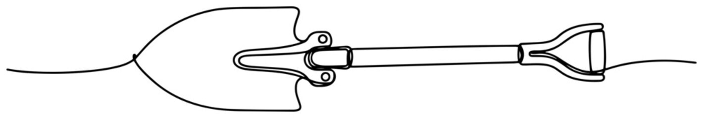 Garden shovel digging tool for agriculture or landscaping in continuous line art style © OnlyVector