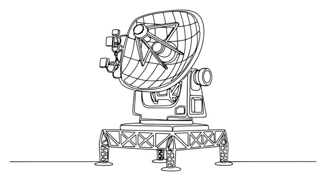 Satellite dish parabolic antenna for communication and space research in continuous line art style