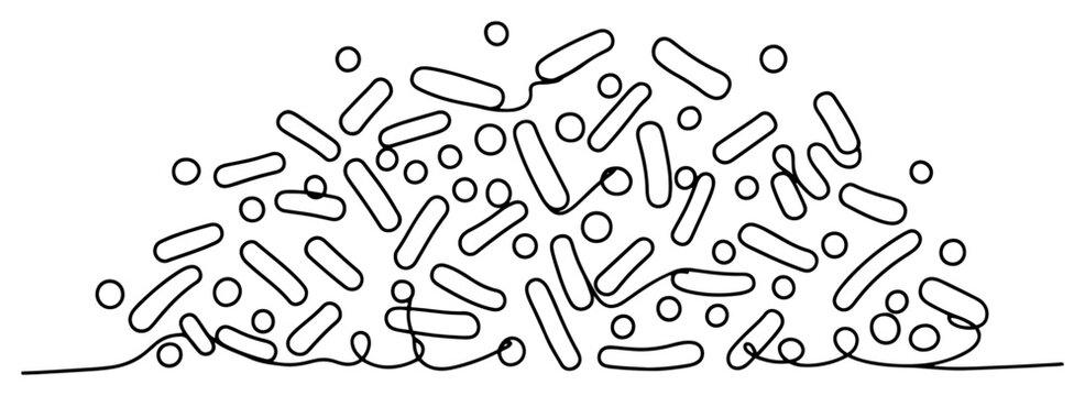 Medicine pills and capsules pile for healthcare or pharmacy in continuous line art style