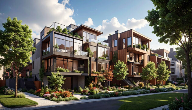 Modern townhouses exterior rendering