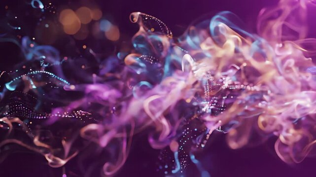 Vibrant glowing aura field flowing gently across deep violet background with soft abstract light and modern digital energy