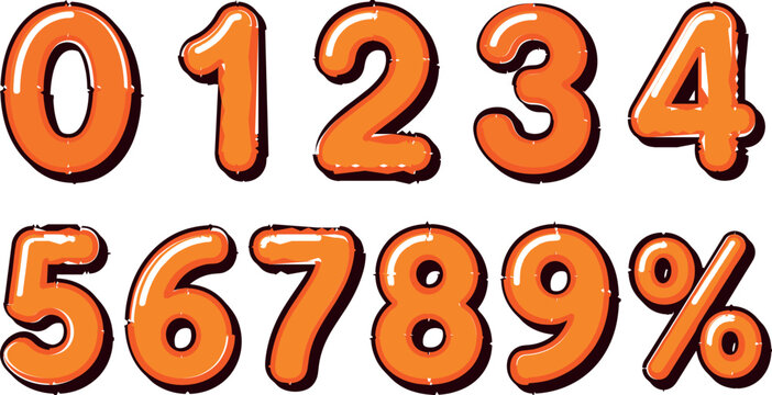 Glossy 3D jelly numbers vector set with percent symbol for sale discount font