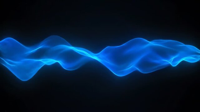 Abstract blue wave undulates gracefully against a stark, pitch-black background