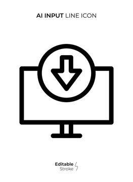 AI Input Line Icon, Editable Stroke Artificial Intelligence Outline Vector