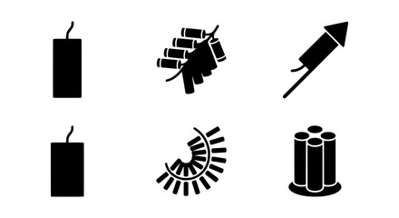Explosive Fireworks Icons Set, Festive Celebration Pyrotechnics Vector Graphics, Party Firecracker Symbols © RAFI