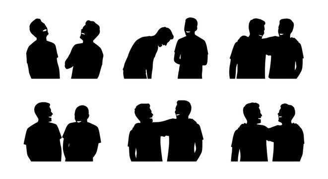 Friendship Silhouettes, Two People Together, Casual Interaction, Vector Icons