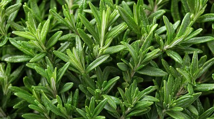 Naklejka premium Close-up view of fresh, vibrant green rosemary sprigs, capturing texture and detail, natural beauty