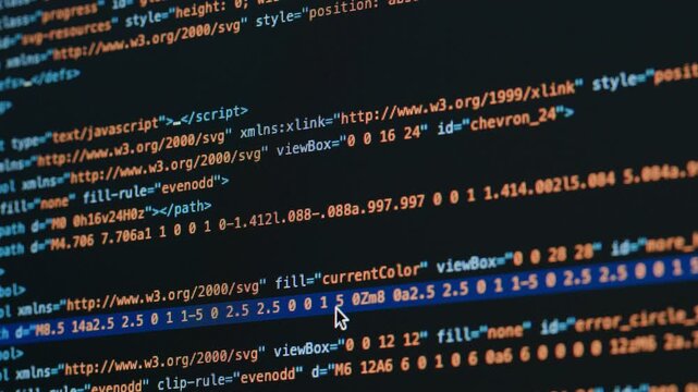Coding UX UI script text on screen, HTML5 in editor for website development, Close up Macro of Programming code software developer. 