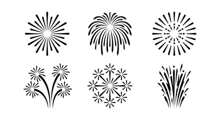 Vector Fireworks Icons Set, Celebration Explosions, Festive Pyrotechnics Graphics © RAJA