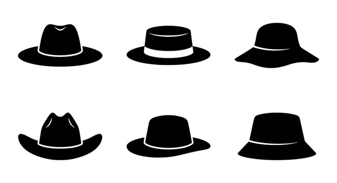 Six Black Hat Silhouettes, Fashion Headwear Collection, Classic Style Accessories