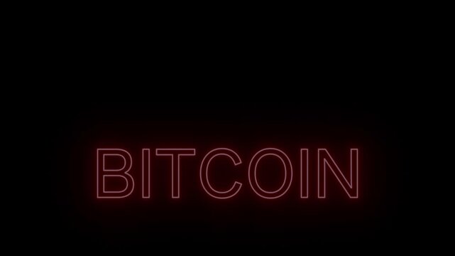 Vibrant Red Neon Sign 'BITCOIN' Seamless Loop on Transparent Alpha, Perfect for Cryptocurrency and Financial Promos