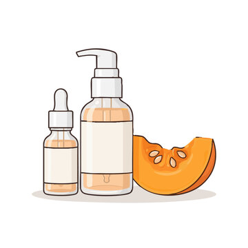 Pumpkin extract skincare bottles with pumpkin slice on table