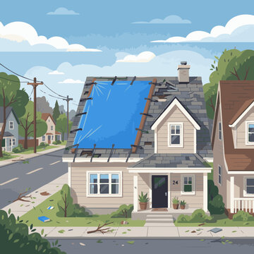 Rooftop tarps cover homes in neighborhood after hurricane damage