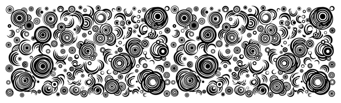 Abstract geometric pattern with stylized concentric circles and swirls in a horizontal layout
